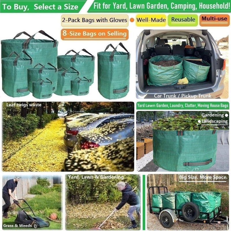 Tespher Professional 2-Pack 63 Gallon Big Lawn Garden Bags (D31,H19 inch) Yard Waste Bags W/Gardening Gloves,Standable,Reusable Leaf Bag,Garden Trash Container,Lawn Weeds,Grass Clippings,Debris Bag 4 Handles - Image 2
